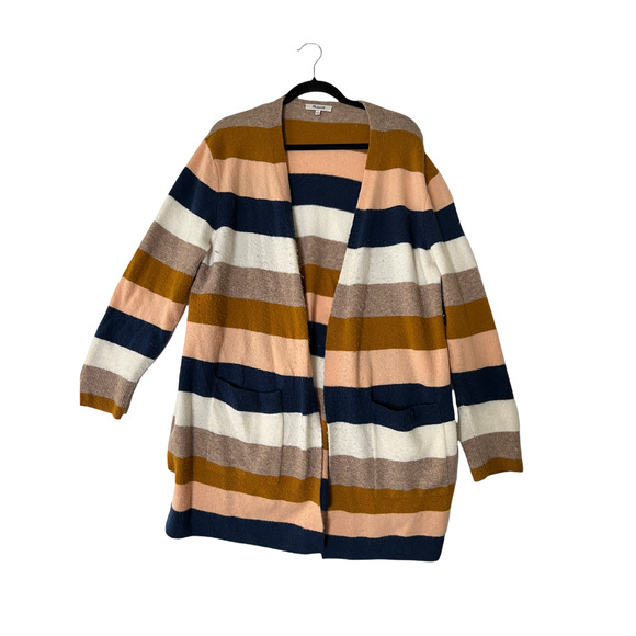MADEWELL Striped Kent Open Front Knit Cardigan Pockets Multicolor Womens Large - Picture 2 of 5
